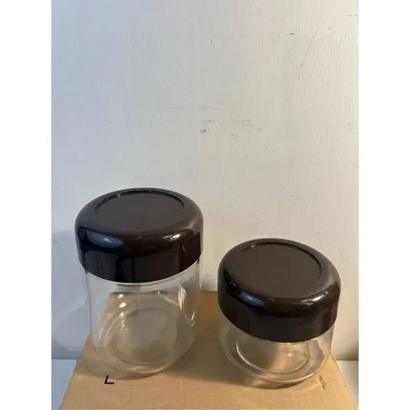 2 Heller Designs INC glass containers brown lids USA VTG